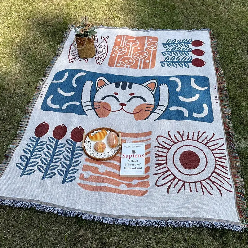 Image of Couverture pour pique-nique bleu motif doux – tissus légers et confortables