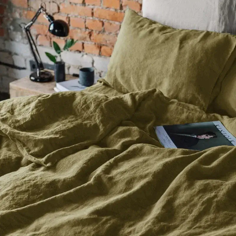Couverture lit en Lin Vert olive