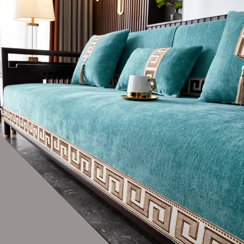 Couverture canapé à rayures vert